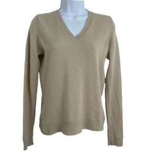 Valerie Stevens Sweater Women's 100% Cashmere Beige Sand V Neck Sz S Long Sleeve